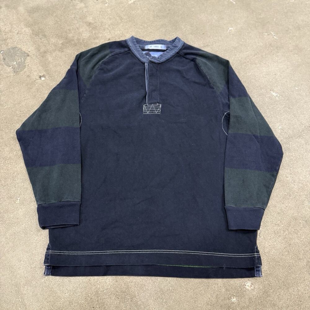 Y2K Gap Rugby Sweatshirt Blue Green Collegiate Preppy Denim Placket Men’s XXL